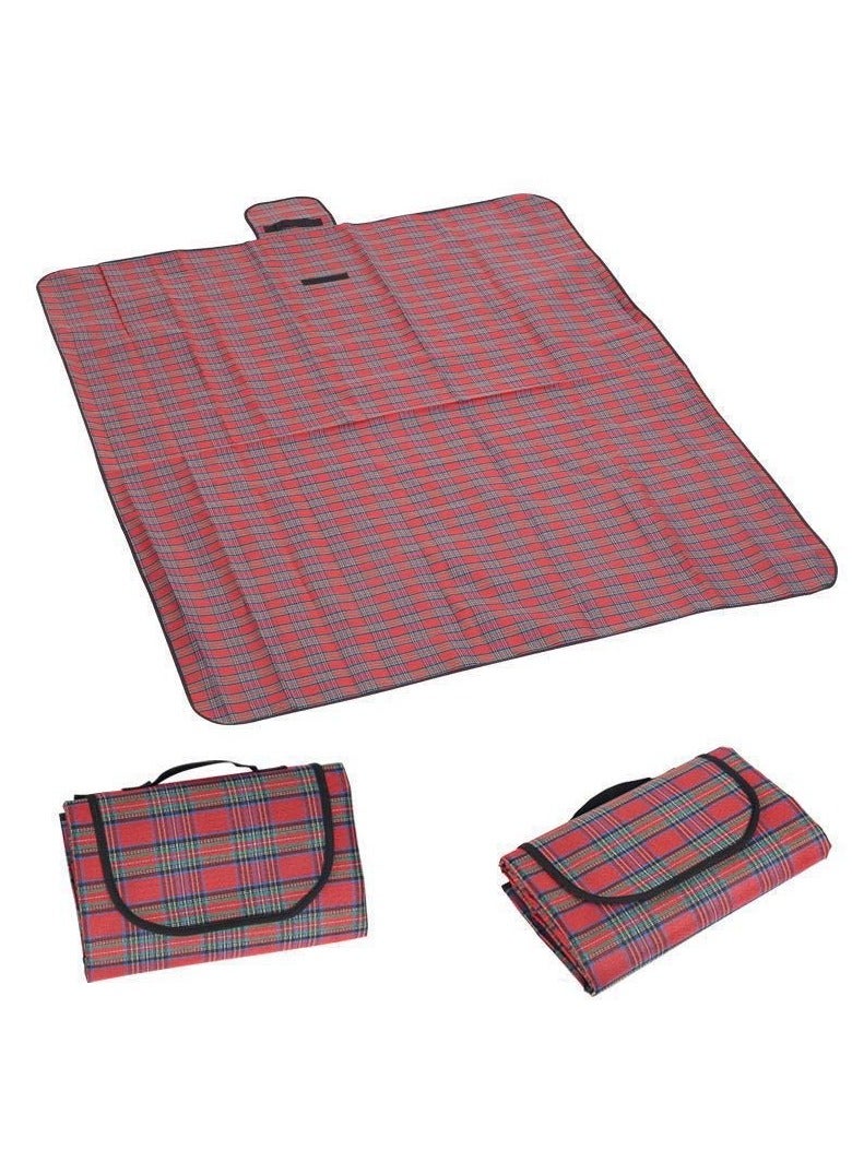 Generic 150x200cm  Waterproof Foldable Outdoor Camping Mat Widen Picnic Plaid Beach Blanket Baby Multiplayer Tourist, Red Integrated Strap  - Image 1
