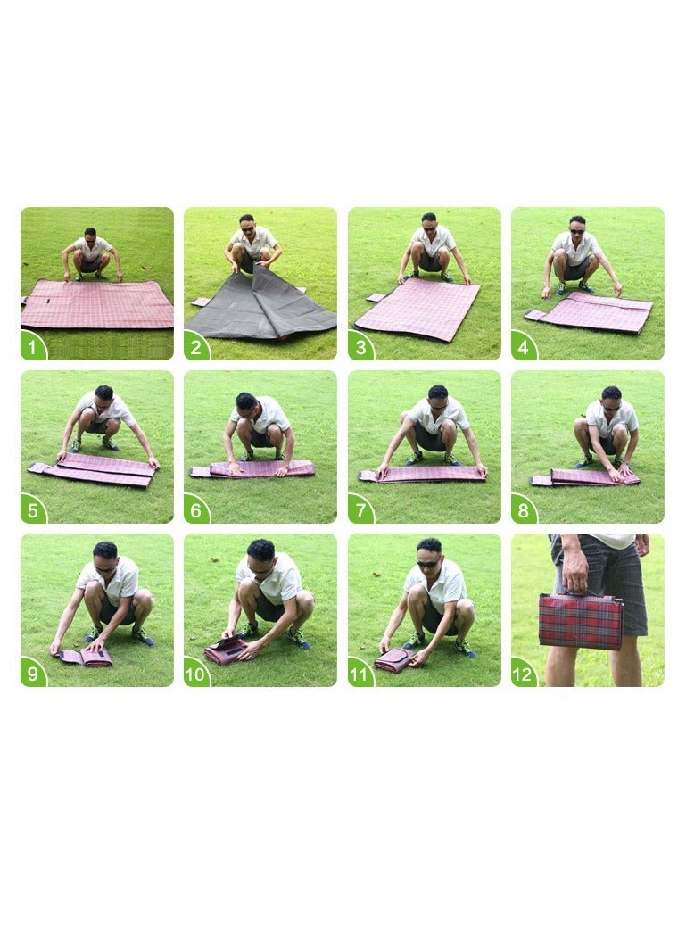 Generic 150x200cm  Waterproof Foldable Outdoor Camping Mat Widen Picnic Plaid Beach Blanket Baby Multiplayer Tourist, Red Integrated Strap  - Image 4