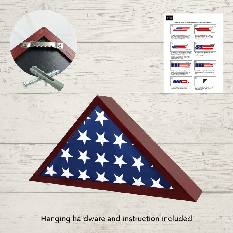 Ilot Flag Case for American Veteran Burial Flag Solid Wood Military Flag Display Case Funeral Flag Flag Shadow Boxes to Fit a Folded 5'x9.5' American Flag with Polished Plexiglass - Image 3