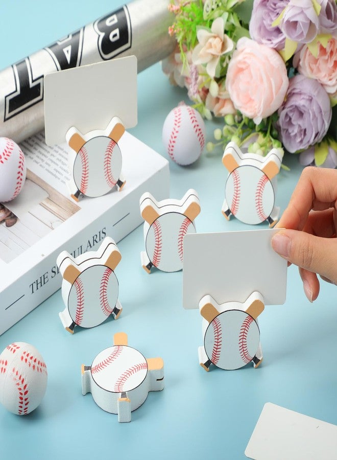 AceOrbit 12 Pcs Baseball Place Card Holder Wooden Picture Holders & Memo Clips Baseball Centerpieces for Tables Sports Ball Base Number Holders for Wedding Party Supplies - Image 3