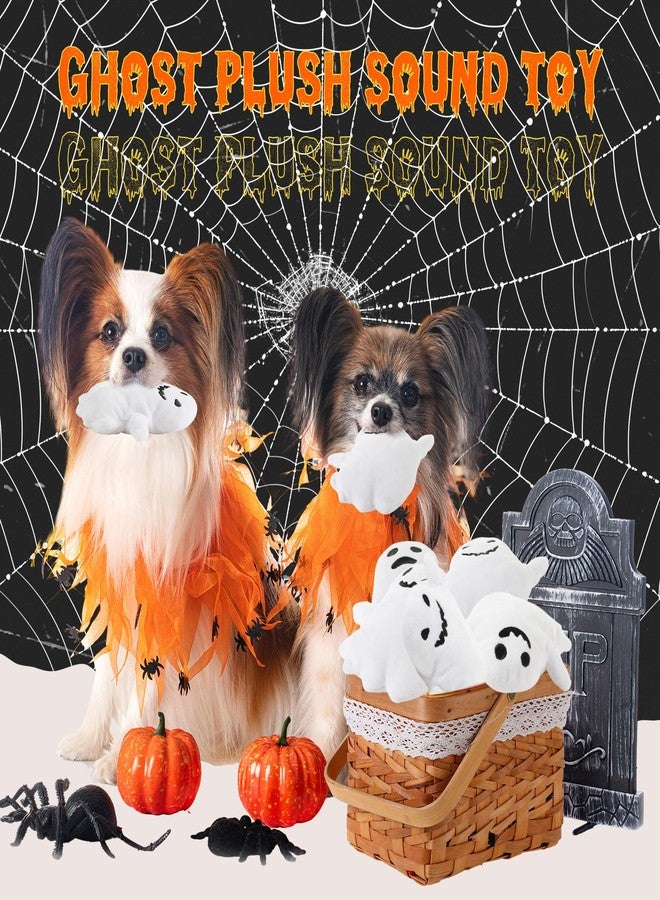 Civaner 12 Pcs Halloween Squeaky Dog Toys Bulk Ghost Stuffed Plush Toys for Dogs Interactive Teething Chew Plaything for Halloween Small Medium Large Pets Teething Cleaning and Training - Image 2