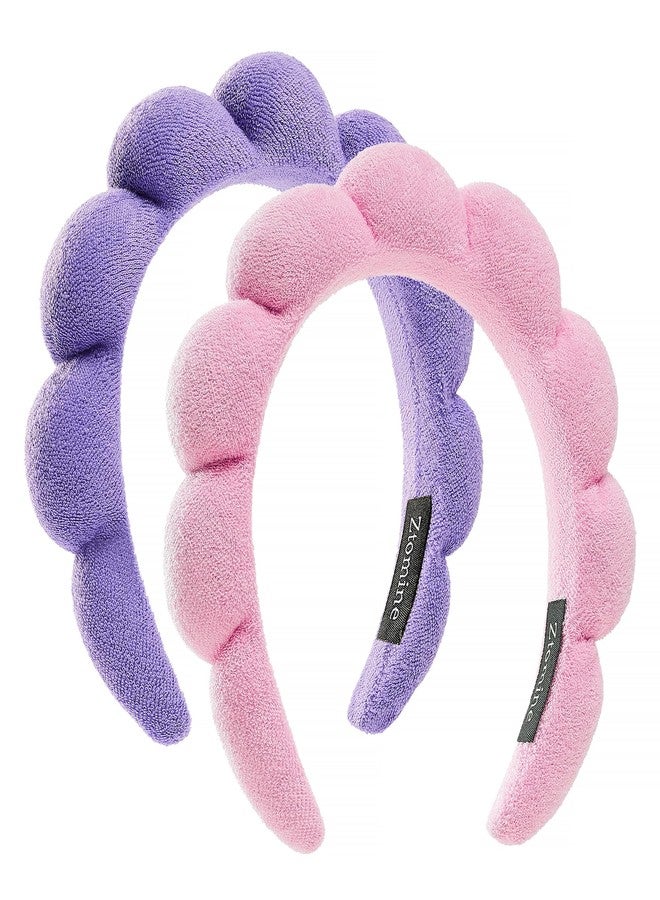 Ztomine Spa Facial Headbands Combo Pack - 2 Terry Cloth Makeup Headbands for Face Washing, Masks, and Skin Treatments (Pink + Purple) - Image 1