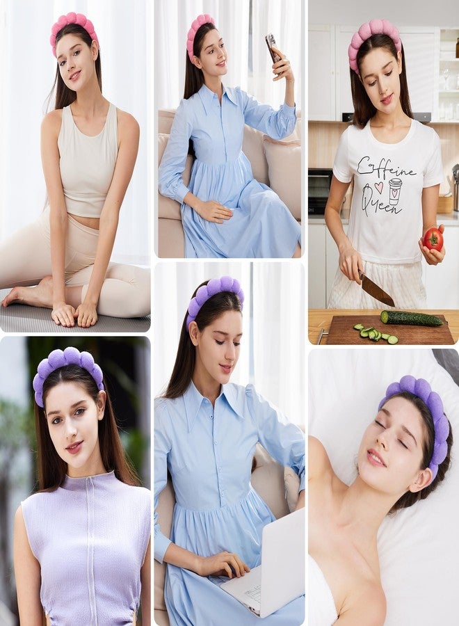 Ztomine Spa Facial Headbands Combo Pack - 2 Terry Cloth Makeup Headbands for Face Washing, Masks, and Skin Treatments (Pink + Purple) - Image 4