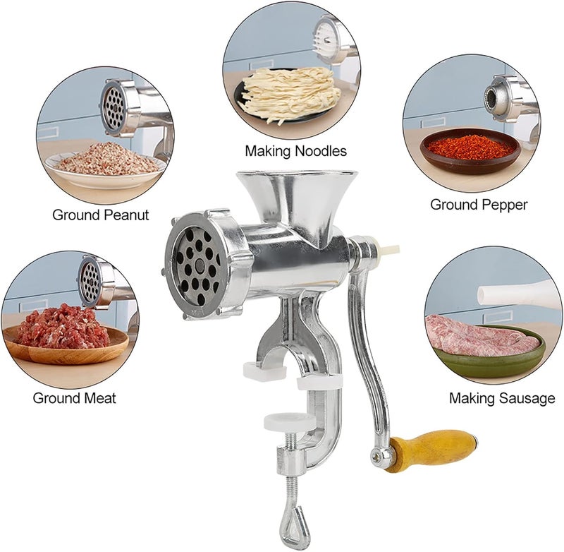 klarako Manual Meat Grinder, Aluminum Alloy Hand Crank Pork Mincer Sausage Stuffer Maker Table Clamp Spice Pepper Grinding Machine Household Home Kitchen Meat Processor - Image 3