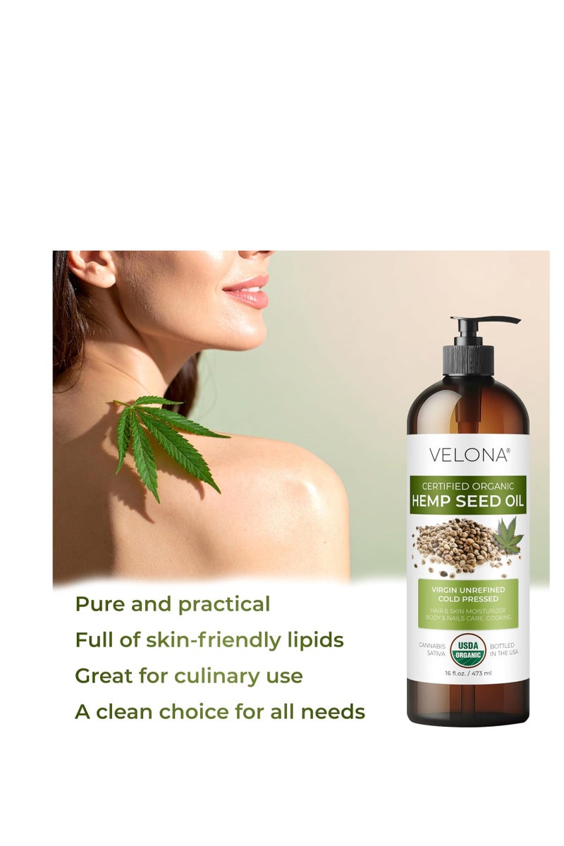 velona زيت بذور القنب من فيلونا - معتمد عضوي من وزارة الزراعة الأمريكية - 8 أونصة سائلة | زيت ناقل نقي وطبيعي 100% | غير مكرر، معصور على البارد | للعناية بالشعر والجسم والوجه والبشرة - Image 5