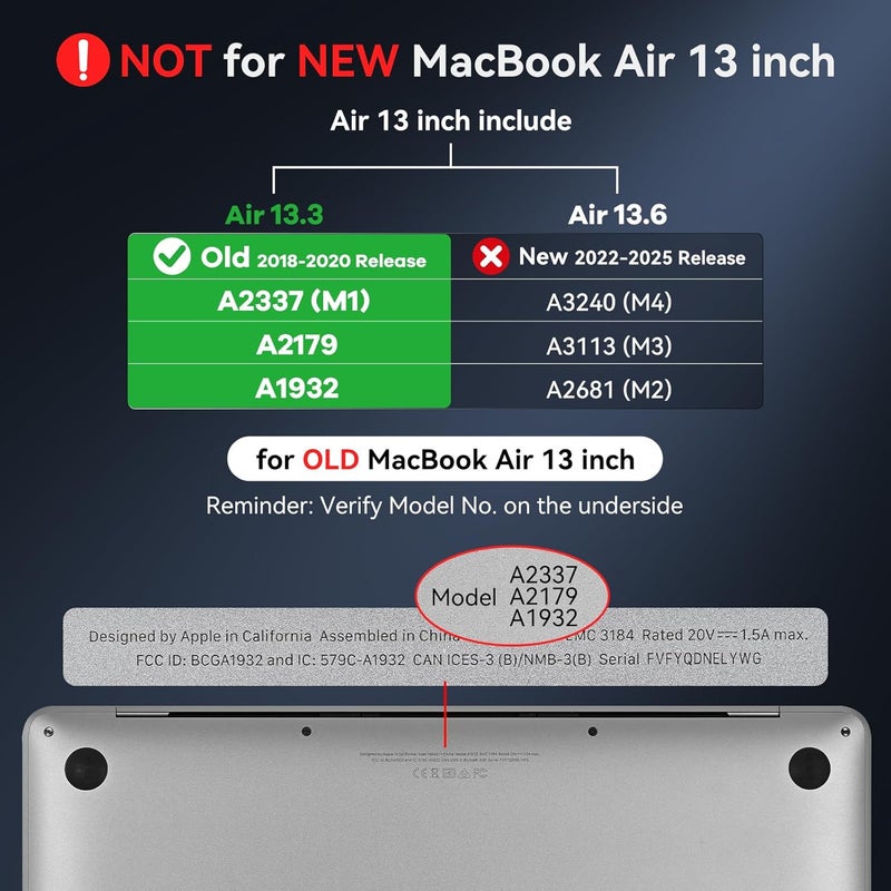 Eoocoo Hard Case Compatible with MacBook Air 13.3 inch M1 Chip 2021-2018 with Retina Display, Air 13.3 inch Plastic Protective Case + Transparant Keyboard Cover + Screen Protector, Crystal Black - Image 2