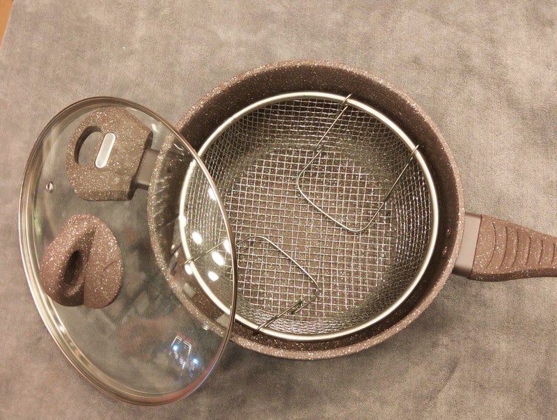 Granite Frying Pan with Strainer and Pyrex Lid, 2 Handles, 24cm - Image 2
