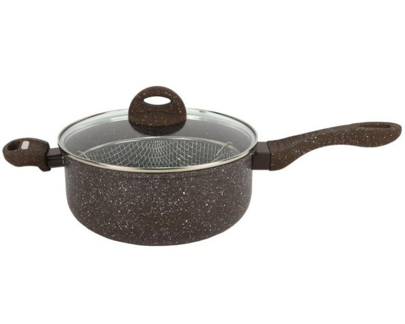 Granite Frying Pan with Strainer and Pyrex Lid, 2 Handles, 24cm - Image 1