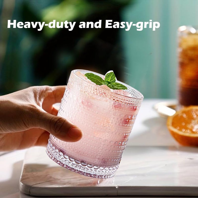 FULGNU Hobnail Drinking Glasses set of 6 13 oz Vintage Glasses Drinking Set Cocktail Glasses Embossed Glass Cup for Kitchen Tumbler Glassware Set for Beer Juice Cocktail Whiskey and Milk - Image 2