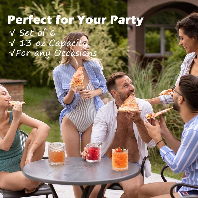 FULGNU Hobnail Drinking Glasses set of 6 13 oz Vintage Glasses Drinking Set Cocktail Glasses Embossed Glass Cup for Kitchen Tumbler Glassware Set for Beer Juice Cocktail Whiskey and Milk - Image 4