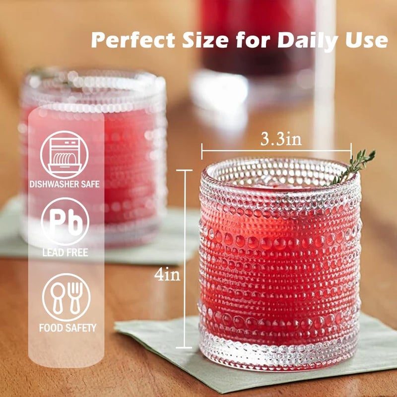 FULGNU Hobnail Drinking Glasses set of 6 13 oz Vintage Glasses Drinking Set Cocktail Glasses Embossed Glass Cup for Kitchen Tumbler Glassware Set for Beer Juice Cocktail Whiskey and Milk - Image 3
