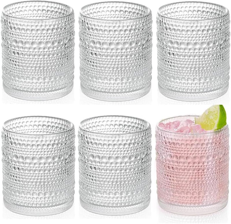 FULGNU Hobnail Drinking Glasses set of 6 13 oz Vintage Glasses Drinking Set Cocktail Glasses Embossed Glass Cup for Kitchen Tumbler Glassware Set for Beer Juice Cocktail Whiskey and Milk - Image 1