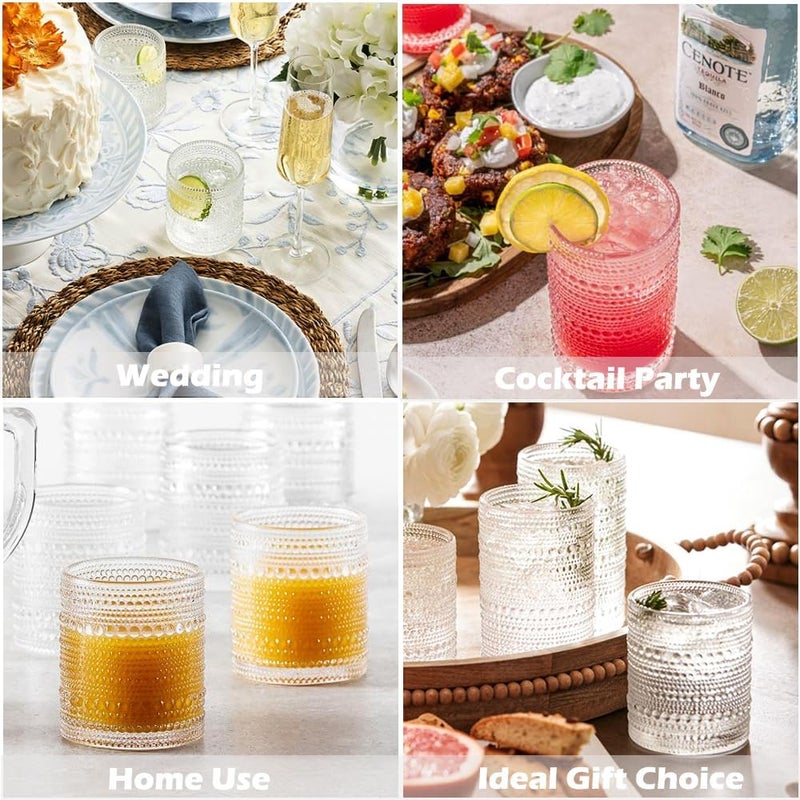 FULGNU Hobnail Drinking Glasses set of 6 13 oz Vintage Glasses Drinking Set Cocktail Glasses Embossed Glass Cup for Kitchen Tumbler Glassware Set for Beer Juice Cocktail Whiskey and Milk - Image 5