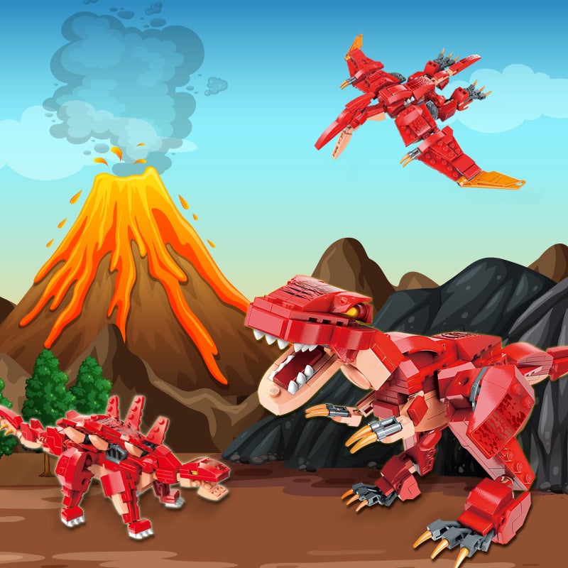 HSANHE STEM 3 in1 Dinosaurs Building Kits 287PCS, Toys for Kids Age 6-10 Year Old, Educational Building Sets Best Gifts for Boy 6-10 (Red) - Image 2