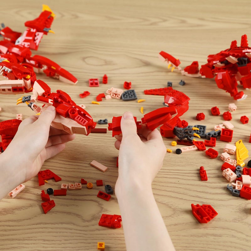 HSANHE STEM 3 in1 Dinosaurs Building Kits 287PCS, Toys for Kids Age 6-10 Year Old, Educational Building Sets Best Gifts for Boy 6-10 (Red) - Image 5