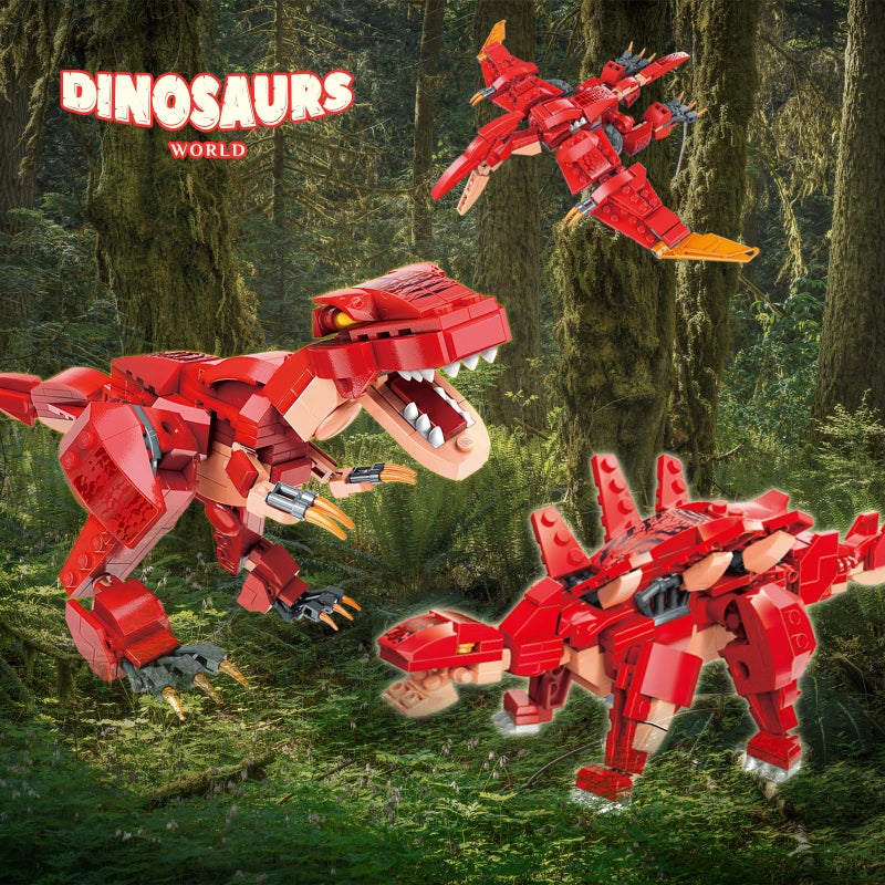 HSANHE STEM 3 in1 Dinosaurs Building Kits 287PCS, Toys for Kids Age 6-10 Year Old, Educational Building Sets Best Gifts for Boy 6-10 (Red) - Image 4