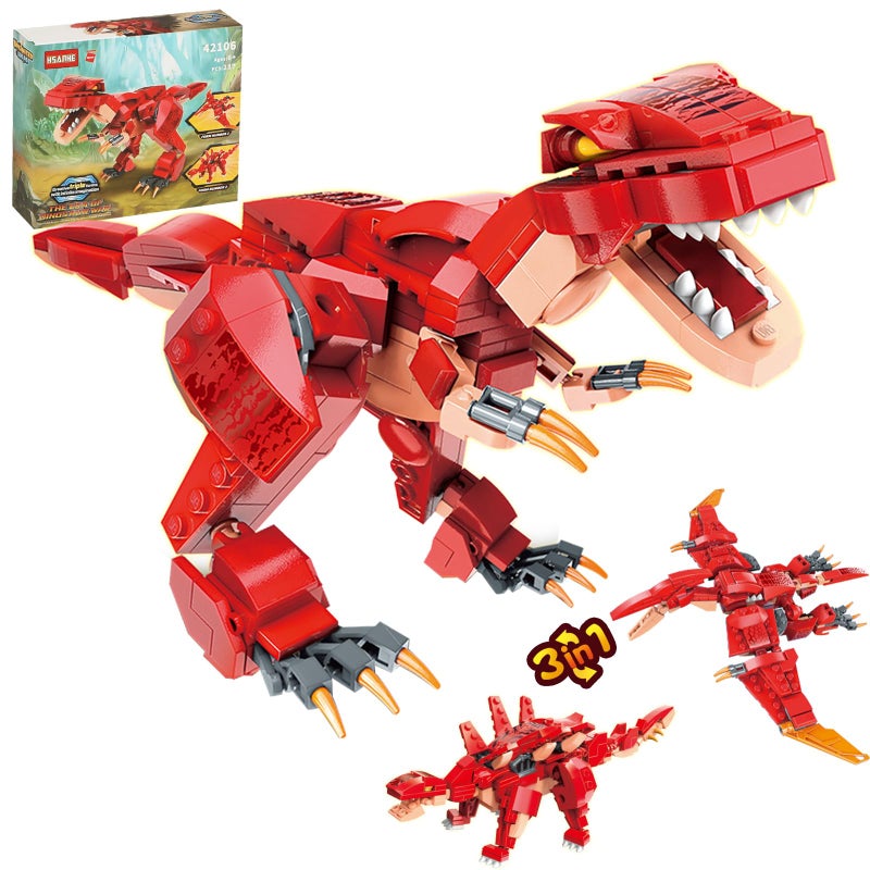 HSANHE STEM 3 in1 Dinosaurs Building Kits 287PCS, Toys for Kids Age 6-10 Year Old, Educational Building Sets Best Gifts for Boy 6-10 (Red) - Image 1