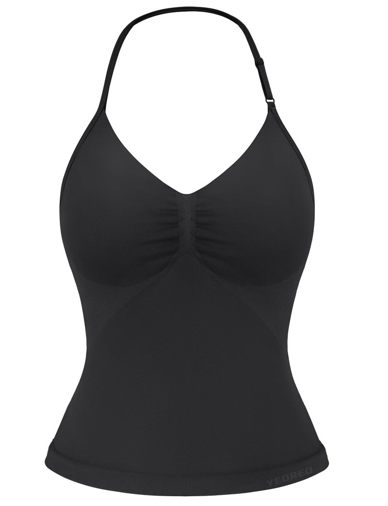 YEOREO SoftHue Impact Longline Strappy Top Women's Halter Workout Tank Tops Backless Gym Longline with Adjustable Strap Black - Image 1