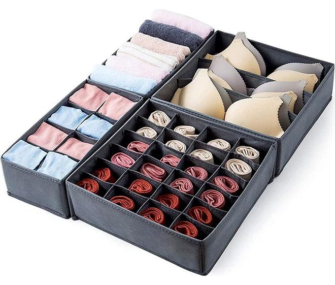 Arabest 4 Pack Foldable Underwear and Bras Drawer Organizers, Fabric Closet Dresser Drawers Organizers Dividers, Clothing Storage Organizers Box for Lingerie, Panties, Socks, Briefs, Dark Gray - Image 1