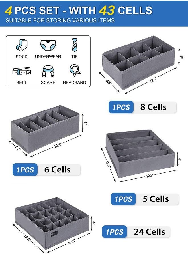 Arabest 4 Pack Foldable Underwear and Bras Drawer Organizers, Fabric Closet Dresser Drawers Organizers Dividers, Clothing Storage Organizers Box for Lingerie, Panties, Socks, Briefs, Dark Gray  - Image 2