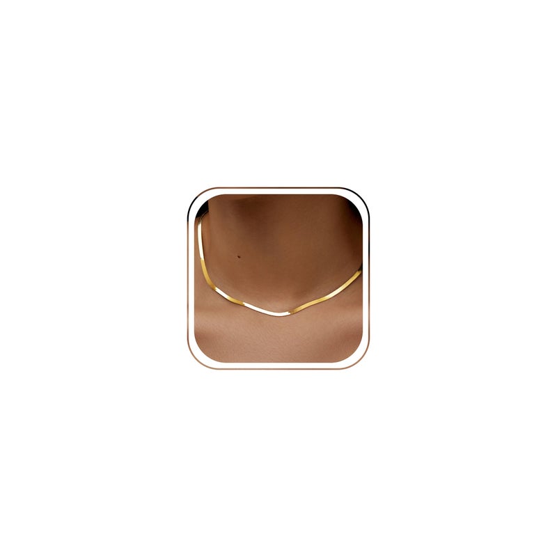 WomenGifts Dainty Gold Herringbone Choker Necklace for Women â€“ 14K Gold Plated Dainty Snake Chain Choker, Trendy Simple Long Layered Jewelry Non Tarnish, 3mm Width, 14 Inch Long Chain - Image 1