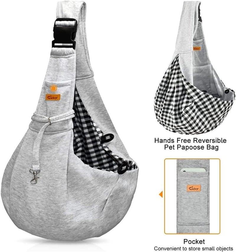 CUBY Puppy Dog Carrier, Pet Dog Sling Carrier for Small Medium Dogs Hands-free Sling Cat Carrier Comfortable Widen Shoulder Strap Double-sided Pouch Shoulder (Carabiner Grey, Adjustable) - Image 5