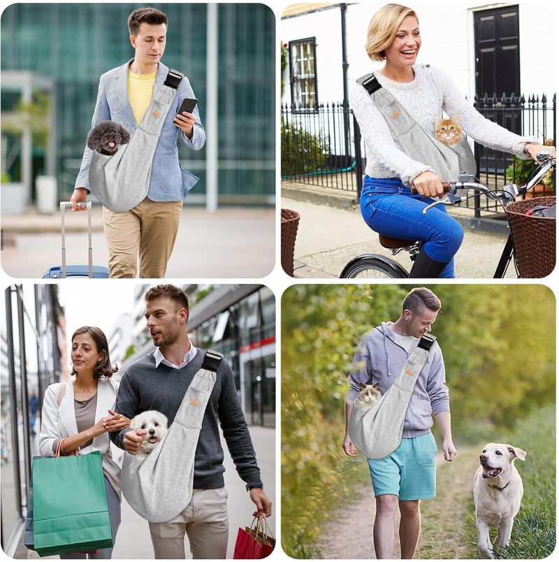CUBY Puppy Dog Carrier, Pet Dog Sling Carrier for Small Medium Dogs Hands-free Sling Cat Carrier Comfortable Widen Shoulder Strap Double-sided Pouch Shoulder (Carabiner Grey, Adjustable) - Image 3