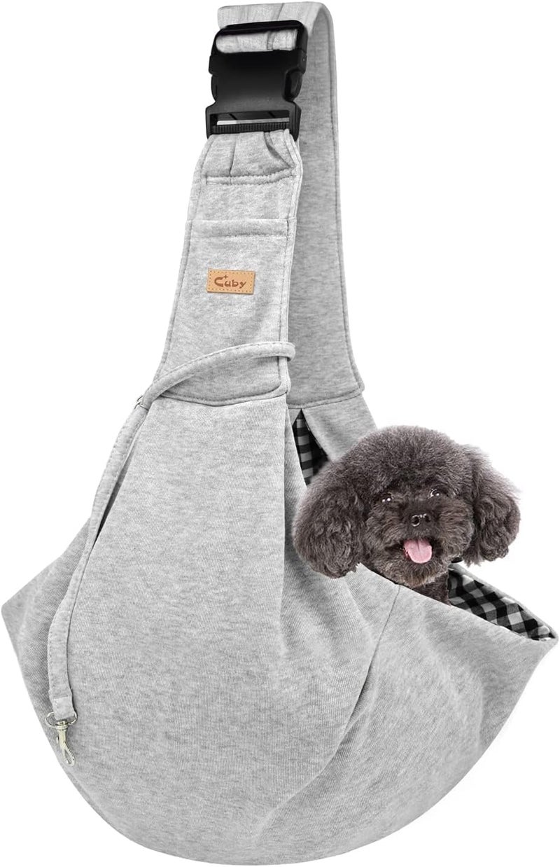 CUBY Puppy Dog Carrier, Pet Dog Sling Carrier for Small Medium Dogs Hands-free Sling Cat Carrier Comfortable Widen Shoulder Strap Double-sided Pouch Shoulder (Carabiner Grey, Adjustable) - Image 4