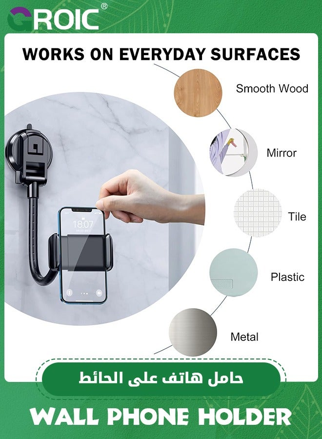 GROIC Wall Phone Holder, Mirror Phone Holder Mount Stand,Reusable Suction Cup Phone Holder for Bathroom Wall Kitchen Car Compatible with All Phones for Tiktok YouTube Make Up  - Image 4