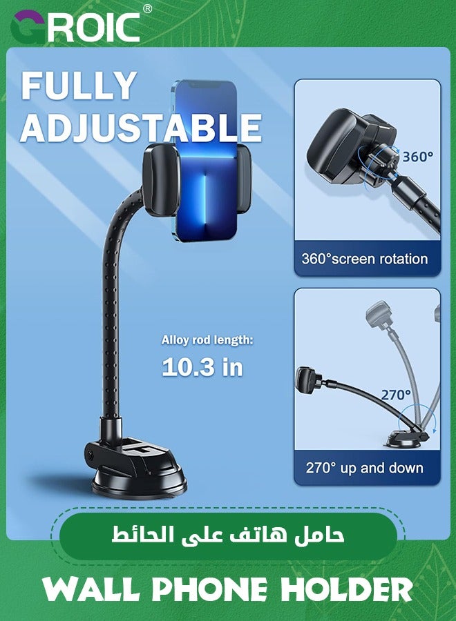 GROIC Wall Phone Holder, Mirror Phone Holder Mount Stand,Reusable Suction Cup Phone Holder for Bathroom Wall Kitchen Car Compatible with All Phones for Tiktok YouTube Make Up  - Image 2