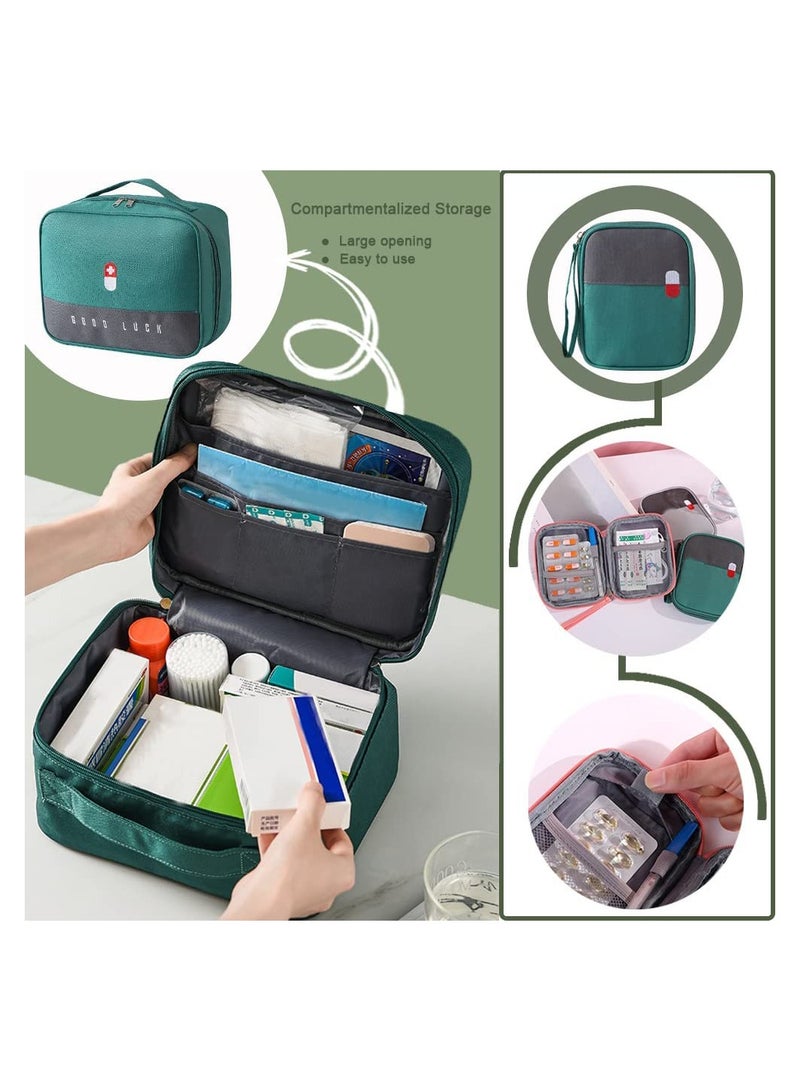 Empty First Aid Bags Travel Medical Supplies Cosmetic Organizer Insulated Medicine Bag Convenient Safety Kit Suit for Family Outdoors Hiking Camping Car Office Workplace Green - Image 2
