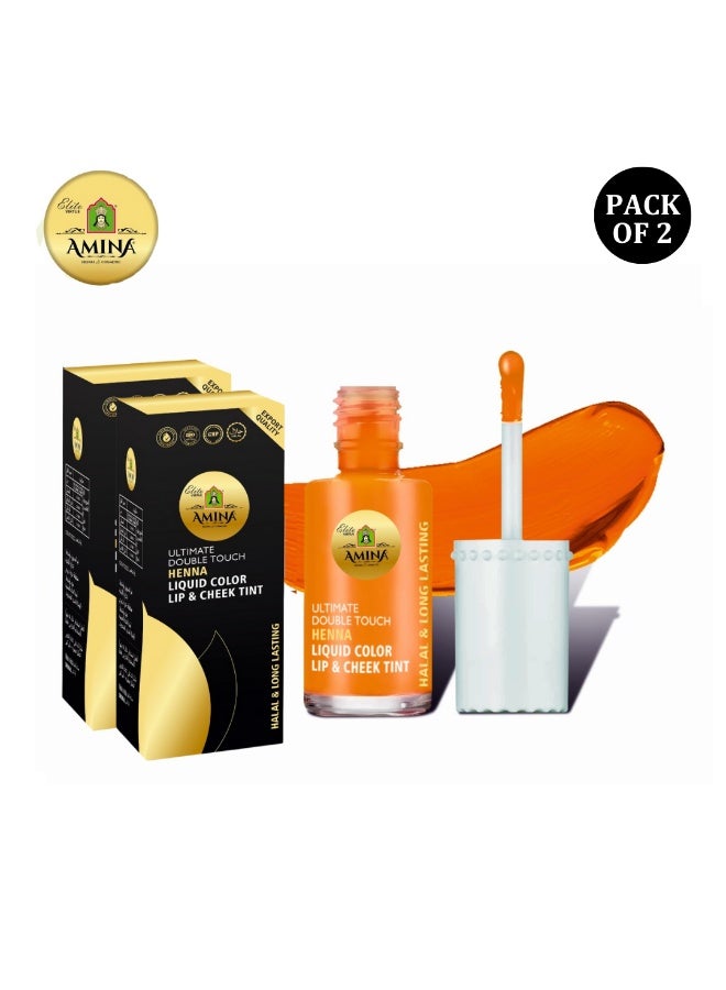 Amina Ultimate Double Touch First Ever Henna / Mehendi Base Liquid Lip & Cheek Long Lasting Tint Orange Pack of 2 - Image 1
