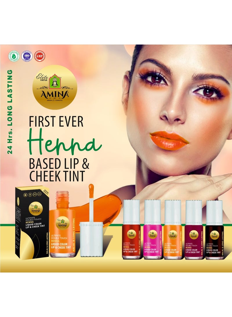Amina Ultimate Double Touch First Ever Henna / Mehendi Base Liquid Lip & Cheek Long Lasting Tint Orange Pack of 2 - Image 5