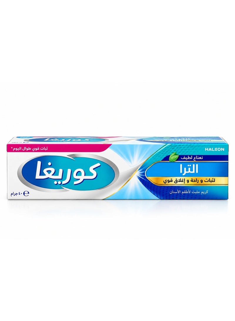 كوريغا كريم كوريغا ألترا (Corega Ultra) اللاصق لأطقم الأسنان بنكهة النعناع الخفيفة 40 جم | تثبيت قوي يدوم طوال اليوم | تثبيت قوي، وعزل محكم، وراحة | ثبات آمن لأطقم الأسنان الكاملة والجزئية - Image 2