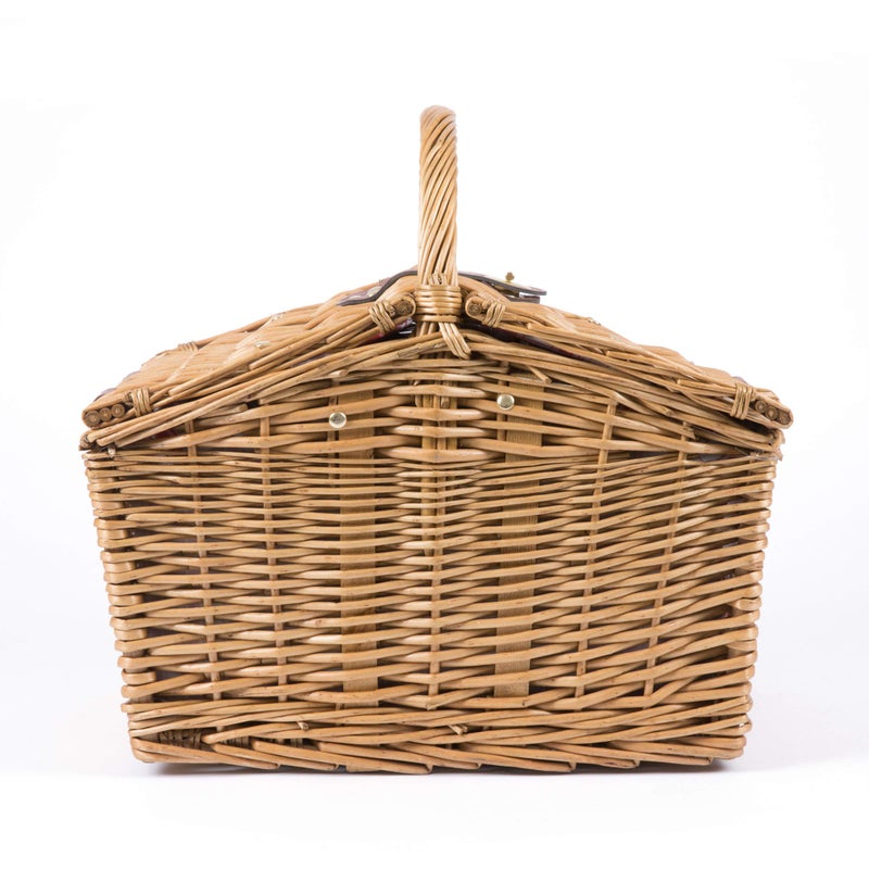 PICNIC TIME Piccadilly Picnic Basket for 2, Romantic Vintage English-Style Wooden Basket, Complete Deluxe Service for Two with Fully-lined Interior and Double-lid Design, (Red & White Plaid Pattern) - Image 3