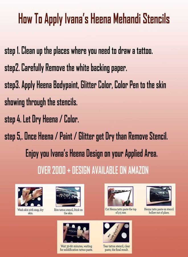 Ivana's Heena Tatto Stencil Set of 2 Piece | Hand Mehandi Design for Women, Girls & Kids, Easy to Apply in 4 Simple Steps - T-1025 - Image 4