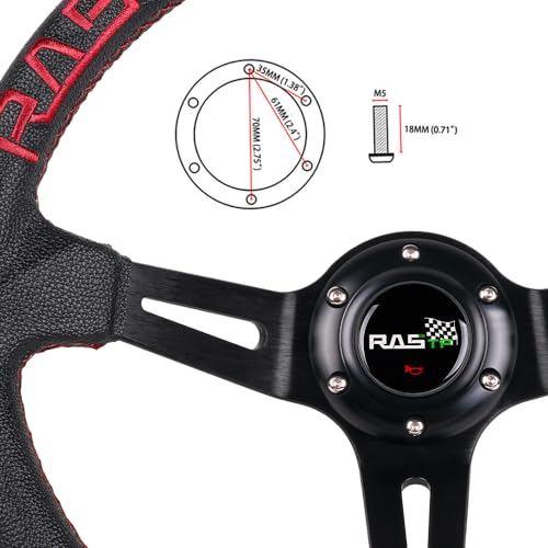 RASTP Universal Racing Steering Wheel,Deep Dish Steering Wheel Leather Embroidery 13.58”/345mm 6 Bolts with Horn Button Include Cable, Wrench,Black - Image 4