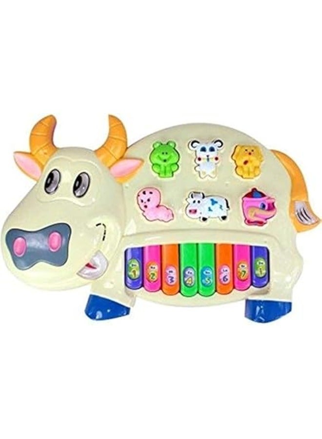 Toyz Musical Cow Piano Toy for Baby with Flashing Light & Sound Toys for Kids, Early Development Musical Toy Plastic (Multicolor)  - Image 1
