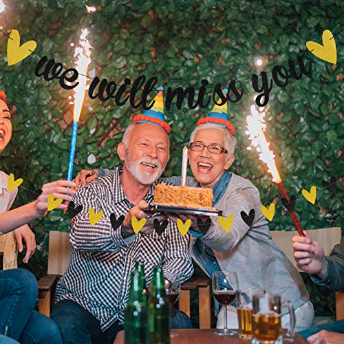 FESTIKO زينة حفلات وداع فيستيكو® - لافتة سنفتقدك باللون الأسود والذهبي وقلادة لافتة قلب باللون الأسود اللامع لتزيين حفلات التخرج والتقاعد والوداع في العمل - Image 2