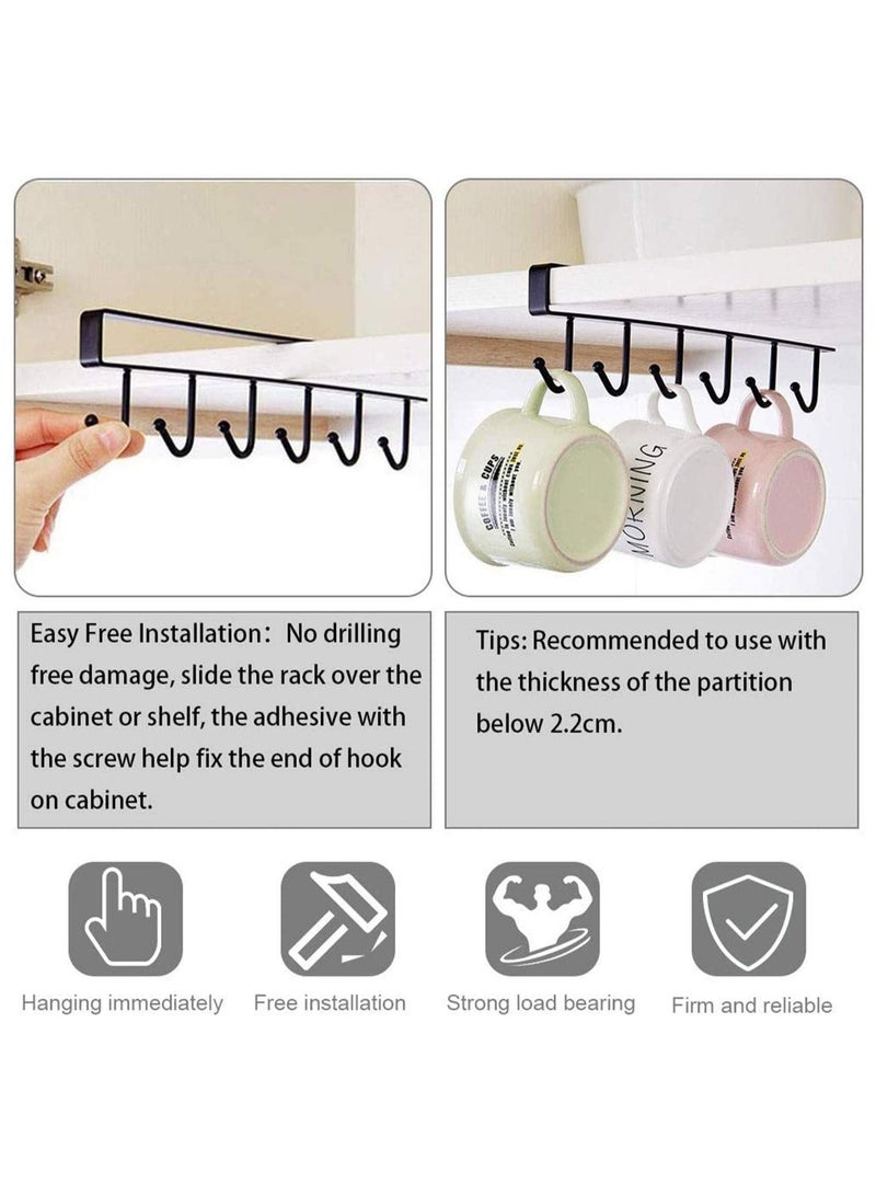 Y&D Adhesive Cup Holder Under Cabinet - 2pcs 6-Hook Mug Hanger,Nail Free Coffee Cups Holder,Kitchen Utensil Storage Ties Belts Scarf Hanging Hooks Rack (2 Pack Black)  - Image 3