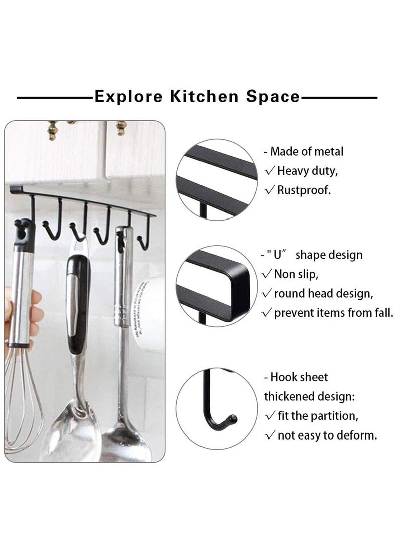 Y&D Adhesive Cup Holder Under Cabinet - 2pcs 6-Hook Mug Hanger,Nail Free Coffee Cups Holder,Kitchen Utensil Storage Ties Belts Scarf Hanging Hooks Rack (2 Pack Black)  - Image 2
