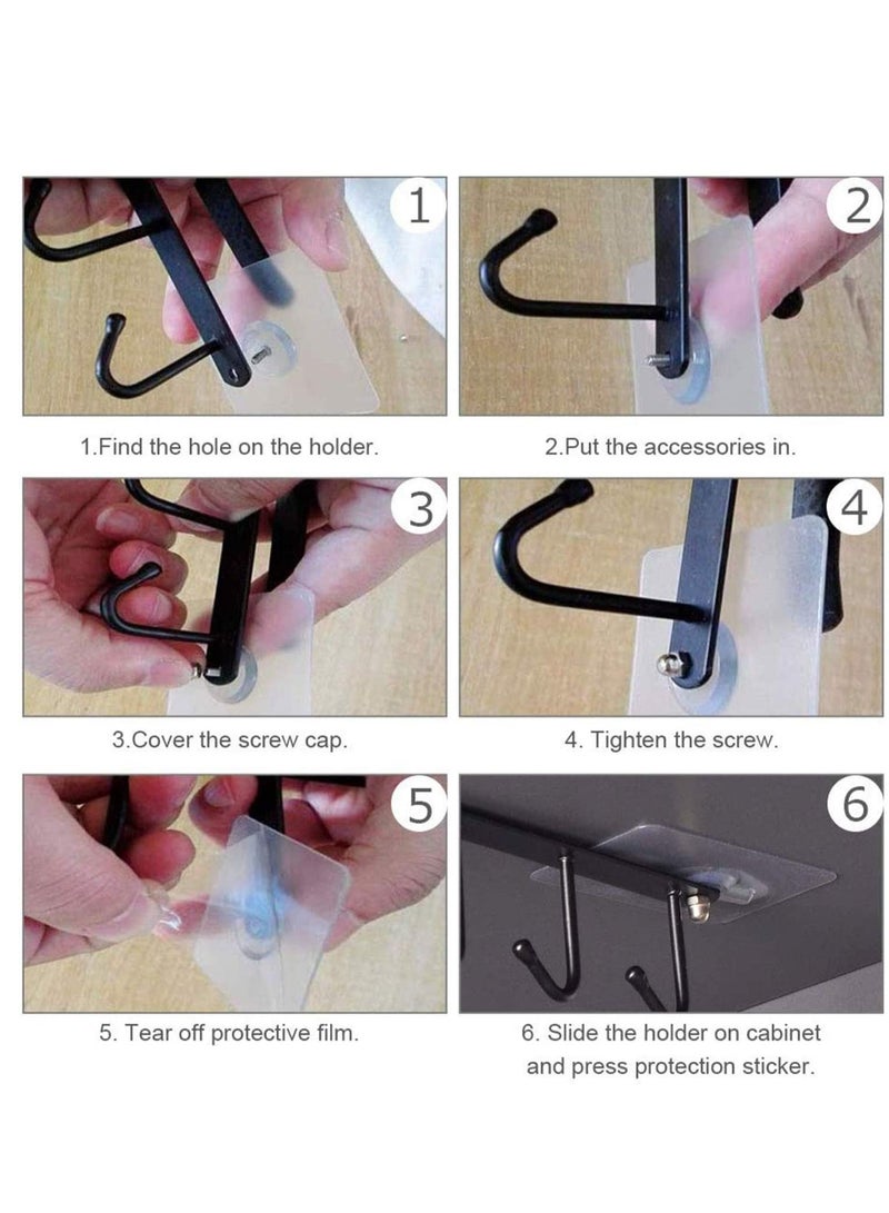 Y&D Adhesive Cup Holder Under Cabinet - 2pcs 6-Hook Mug Hanger,Nail Free Coffee Cups Holder,Kitchen Utensil Storage Ties Belts Scarf Hanging Hooks Rack (2 Pack Black)  - Image 4