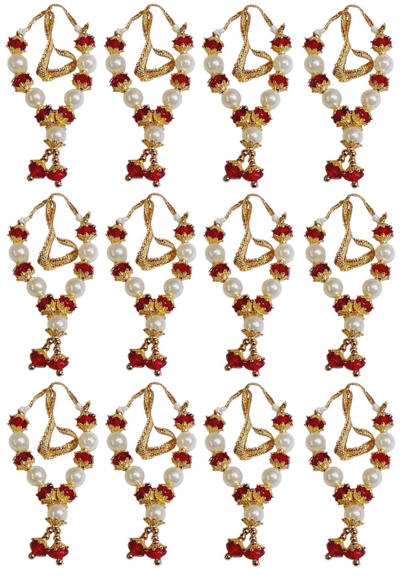 ARTISKRITI Small Mala for God Idol Small Mala Garland Haar for Car Idols, Moti Mala for Statue, Figurines, Set of 12, White and Red - Image 5