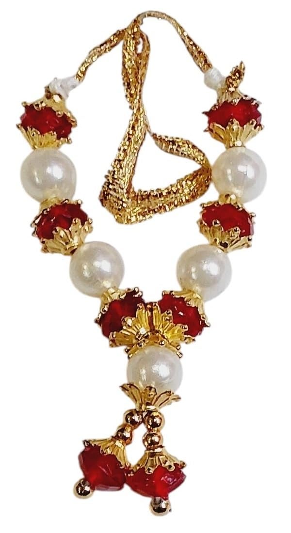 ARTISKRITI Small Mala for God Idol Small Mala Garland Haar for Car Idols, Moti Mala for Statue, Figurines, Set of 12, White and Red - Image 3