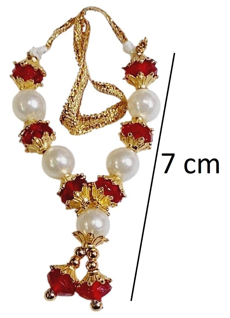 ARTISKRITI Small Mala for God Idol Small Mala Garland Haar for Car Idols, Moti Mala for Statue, Figurines, Set of 12, White and Red - Image 2