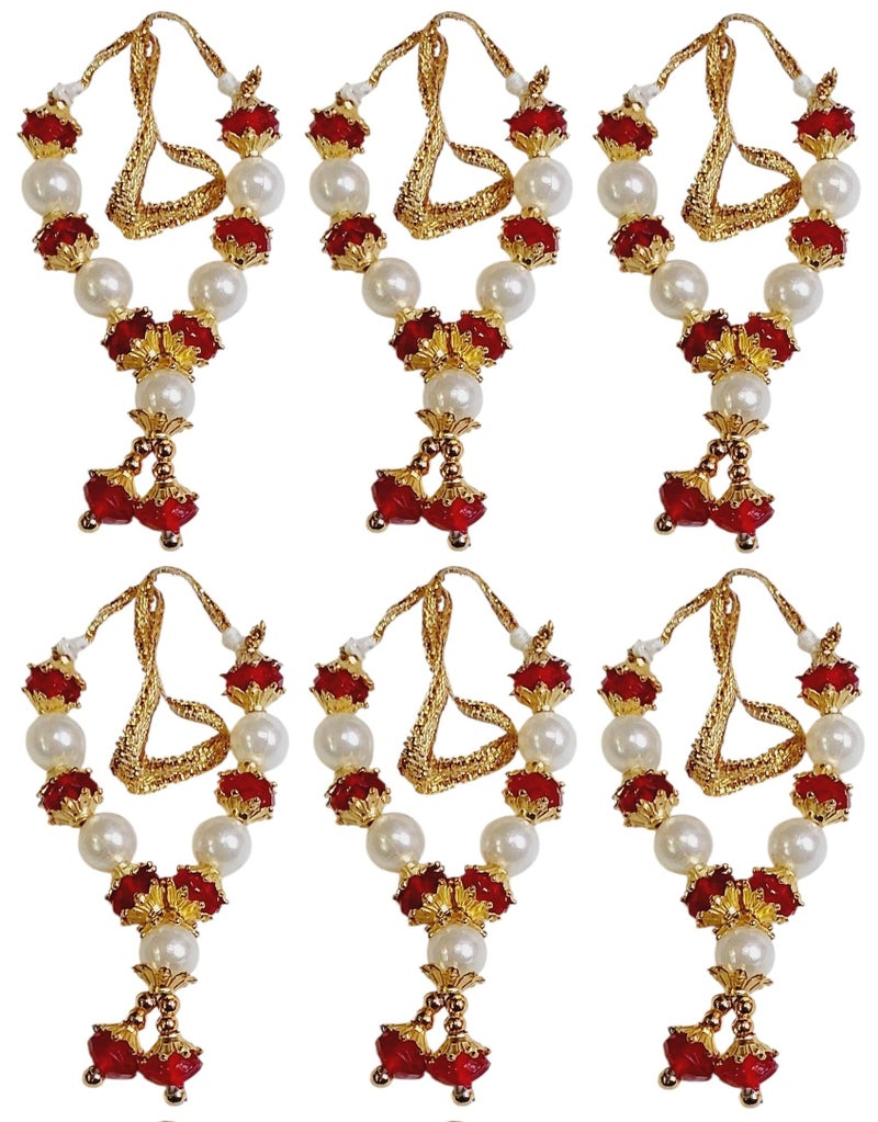 ARTISKRITI Small Mala for God Idol Small Mala Garland Haar for Car Idols, Moti Mala for Statue, Figurines, Set of 12, White and Red - Image 4