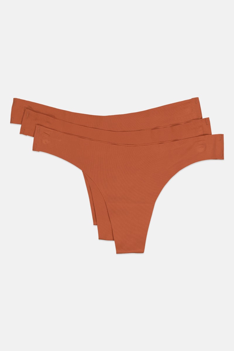 bebe Women 3 Piece Plain Thong, Brown  - Image 3
