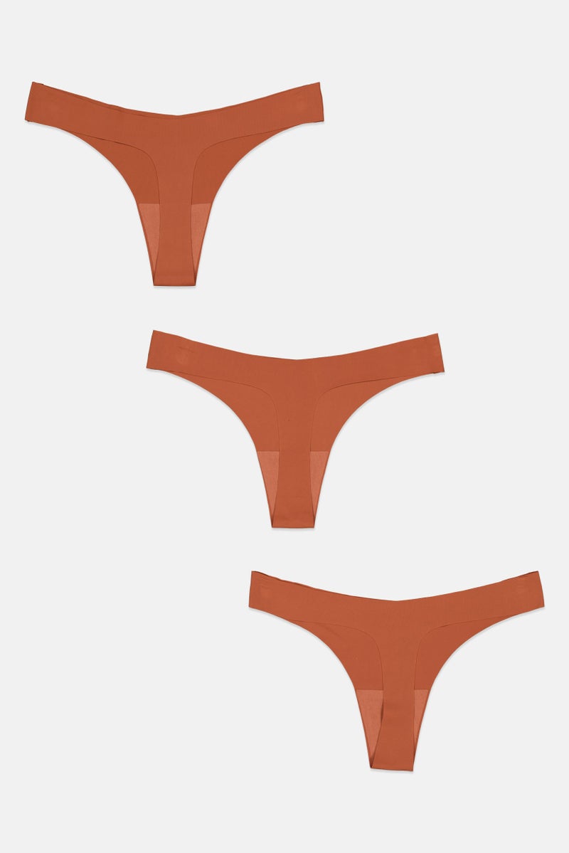 bebe Women 3 Piece Plain Thong, Brown  - Image 2