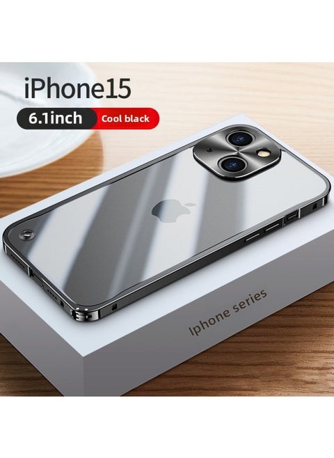 Mobile Phone Case For Iphone 14 For Iphone12promax Metal Frame 13 Transparent 11 Frosted Back Cover-Color:Spring Buckle [cool Black] Translucent Frosted Back Plate-Applicable Model:For Iphone 15 Plus