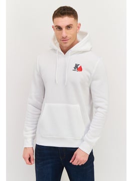 Men Hooded Embroidered Long Sleeves Sweatshirt, White